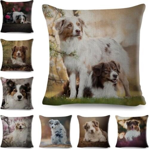 Cute Australian Shepherd Cushion Cover for Sofa Chidren Room Home Decor Pet Dog Animal Pillowcase Covers 45*45cm Linen Pillow Ca