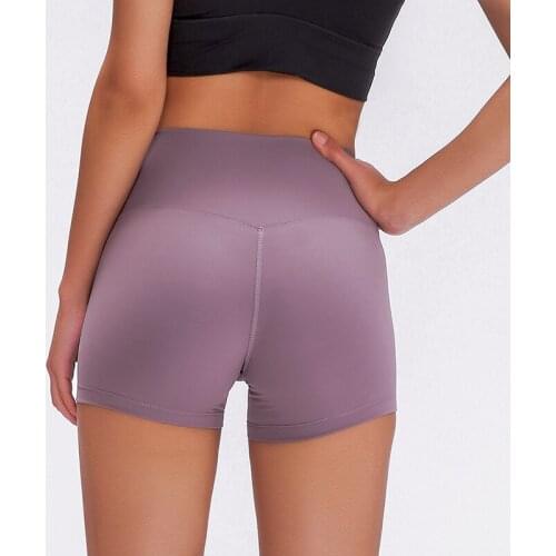 NO Camel Toe Naked-feel Elastic Fitness Gym Workout Shorts Women Y-type Hip Lift High Waist Training Yoga Sport Shorts