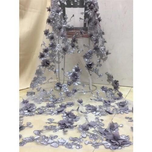 Nigerian Lace Fabric 3d flowers 2JRB-61607 French Tulle Embroidered mesh net Lace fabric for summer show dress