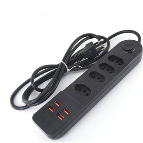 Newset 1.8M Extension Cord Socket 4 USB Power Strip Brazil Standard Plug 2500W 110V-250V Multiple Socket Travel Socket Charger