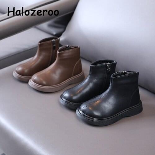 New Autumn Kids Chelsea Boots Baby Girls Leather Shoes Children Brown Ankle Boots Toddler Fashion Brand Shoes Boys Soft Boots