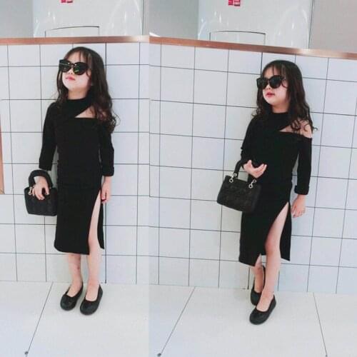 Spring summer new fashion single Off-shoulder kids girls Dress 2-10 years Children baby split dress streetwear toddler dresses