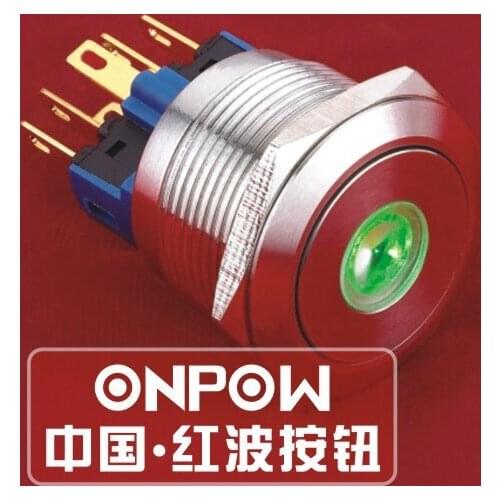ONPOW 22mm 1NO1NC momentary 6V,12V,24V Spot LED Stainless steel dot illuminated Push Button switch (GQ22-11D/G/12V/S) CE, RoHS