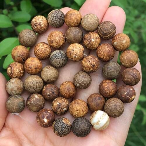Wholesale Natural Wooden Fossils Stone Beads 6 8 10MM Loose Round Diy Charm Beads Bracelet For Jewelry Making Accessories 15"