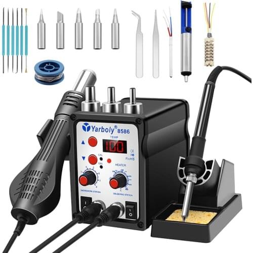 Yarboly 8586 Soldering Station 2 In 1 Digital ESD Hot Air Blower Heat Gun Welding Solder Iron SMD Desoldering Rework Station Too