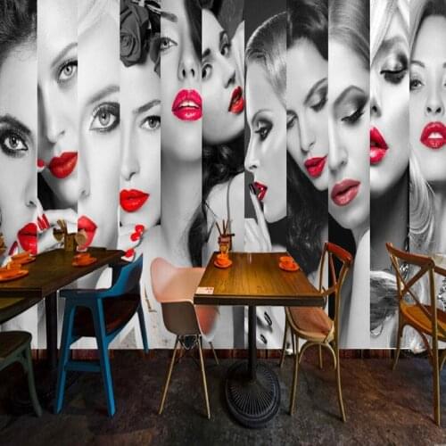Drop Shipping Custom Photo Wallpaper Fashion Red Lips Beautiful Puzzle Beauty Make Up Mural Clothing Shop Backdrop Wallpaper