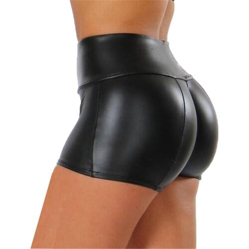 New HOT Pu Shorts Women Sexy Buttocks Night Club High Waist Elastic Casual Black Short Pants Leather Shorts