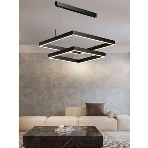 Modern LED Chandeliers for Living Dining Room Bedroom Nordic Minimalist Black Square Indoor Hanging Droplight Lighting Fixture