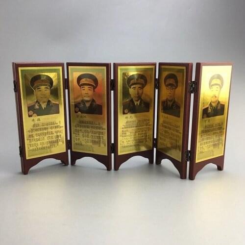 Top Ten Marshals of Solid Wood Gold Foil Office Home Furnishing Desktop Decoration Screen Collection Classical Crafts Wholesale