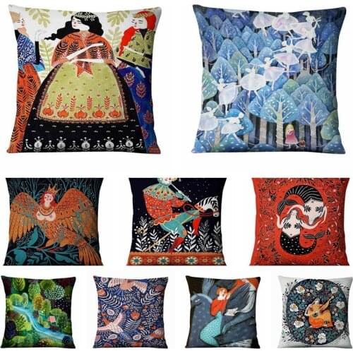 Home Pillow Decoration Angel Forest Art Print Pillowcase Nordic Fairy Tales Cushion Decorative Pillow For Sofa Throw Pillows