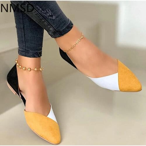 Woman Casual Shoes Flock Flats Shoes Women Point Toe Slip On Boat Shoes Low Heel Shoes