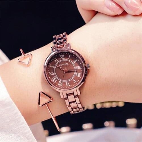 Retro Coffee Gold Stainless Steel Women Watches Ulzzang Fashion Brand Female Wristwatches Casual Roma Scale Ladies Quartz Watch