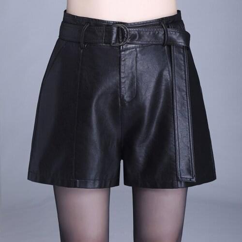 Women High Waist PU Leather Shorts Chic Wide Leg Faux Leather Black Grey Rice White Autumn Winter Loose PU Hot Shorts New 2020