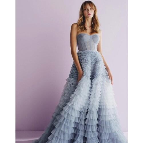 Robe de Soriee Blue Formal Evening Dresses Tiered Cake Skirt Sweetheart Long Prom Dress 2021 Celebrity Party Women Gowns