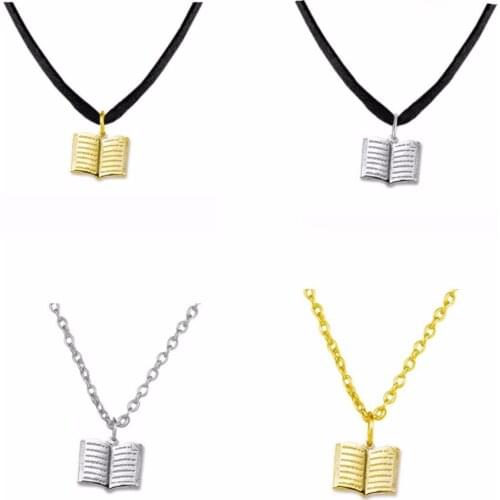 10pcs rhodium or gold color string chain fashion pendant knowledge book necklace