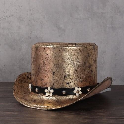 2021 3 Size Women Leather Top Hat Shower Lday Fedora Hat Magic Flat Steampunk Cosplay Pork Pie Party Caps Dropshiping 13cm