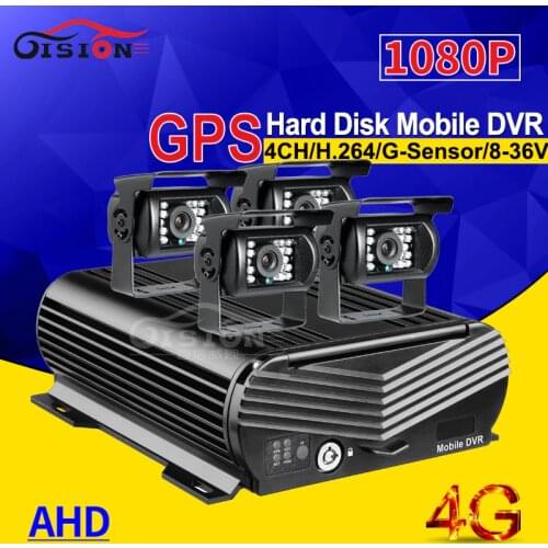 4G Lte GPS Positioning 4Channel Hard Disk HDD Car Mobile Dvr Rear Time +4 x2.0MP Back Outside Waterproof CCTV Auto Camera kits