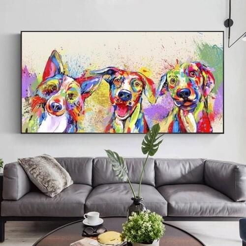 Abstract Colorful Animals Posters and Prints Canvas Wall Art Painting Cute Dogs Pictures for Living Room Cuadros Home Decor