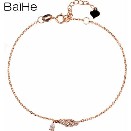 BAIHE Solid 18K Rose Gold 0.15ct H/SI Natural Diamonds Bracelet for Women Wedding Trendy Fine Jewelry Beautiful браслет simple