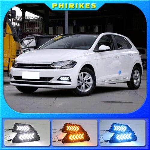 For Volkswagen vw Polo 2019 LED DRL Daytime Running Lights Fog Lamp Dynamic Yellow Turn Signal Lamp