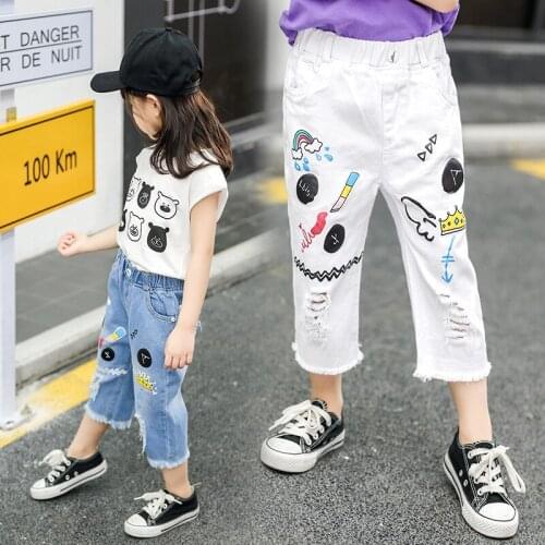 Kids Girls Jeans Summer Childrens Clothing Boys Loose Calf-length Pants Fashion Comfortable Trousers Cool Jeans