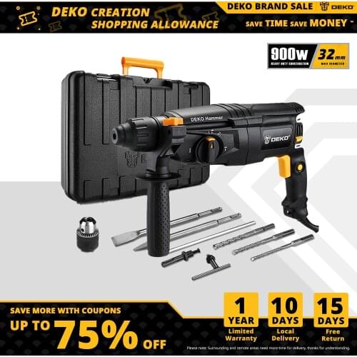 DEKO 220V 26mm 4 Functions AC Electric Rotary Hammer Electric Impact Drill with BMC and Accessories
