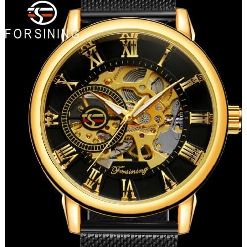 FORSINING Men Wristwatch Military Sport Male Clock Top Brand Luxury Stainless Steel Skeleton Man Hand Wind Mechanical Watch 8099