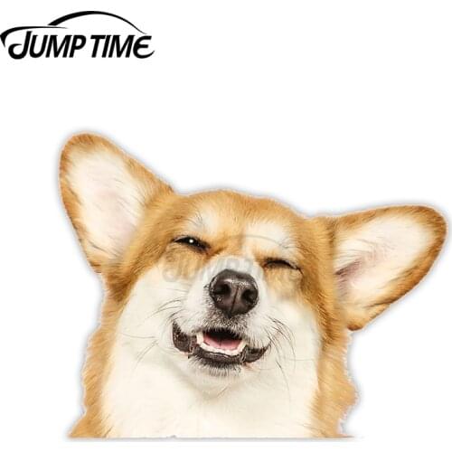JumpTime 13 x 10.5cm Corgi Cute Dog Peek Peeking Peekers Window Vinyl Car Bumper Funny Cute Kids Cartoon Puppy Stickers Graphics
