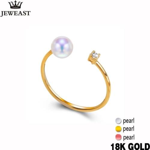 18k gold pearl ring rose yellow natural Japan akoya seawater round diamond open desire women girl female genuine party hot sale
