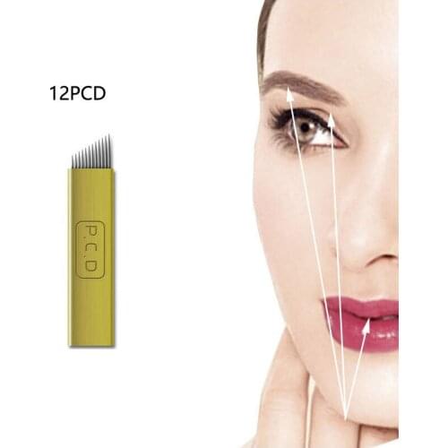 Tattoo Blade Needle 100PCS 12 Needles Microblading Needles PCD Golden Color Tattoo Needle For Eyebrow /Lip
