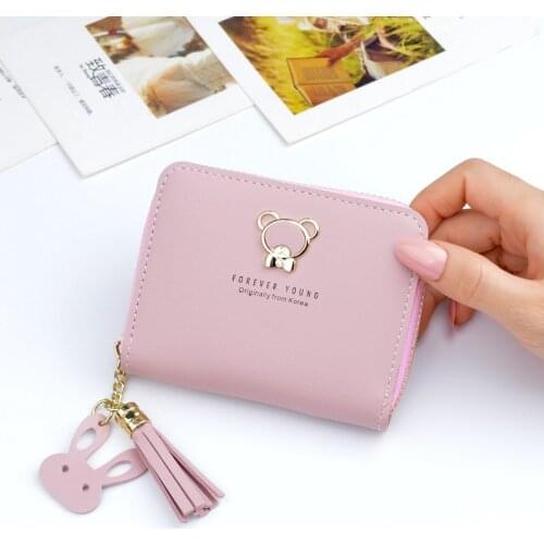 Fashion Womens Wallets Cute Tassel Short Wallet For Woman Zipper Mini Coin Purse Ladies Small Wallet Female Leather Card Holder
