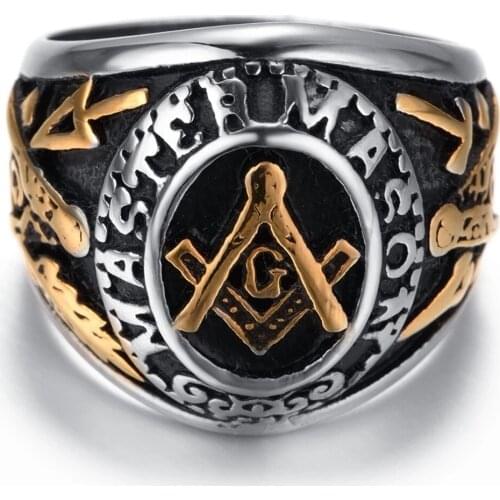 Master Mason Freemason Mens Silver color Gold color Free Mason Stainless Steel Masonic Ring