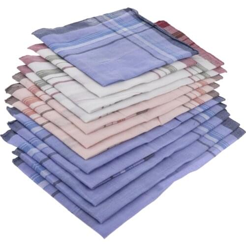 12Pcs Men Vintage Soft Cotton Pocket Square Classic Check Hankies Kerchiefs