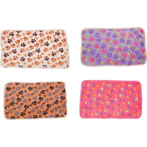 Soft Pad Lanket Pet Dog Beds Mat Pet Cat Sleep Warm Paw Print Dog Cat Puppy Fleece Soft Dog Blanket Coral Fleece Floral Cushion