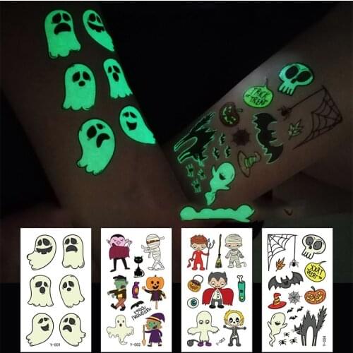 Halloween Sticker Pumpkin Ghost Luminous Tattoo Stickers Halloween Party Decoration Accessories Cartoon Kids Toy