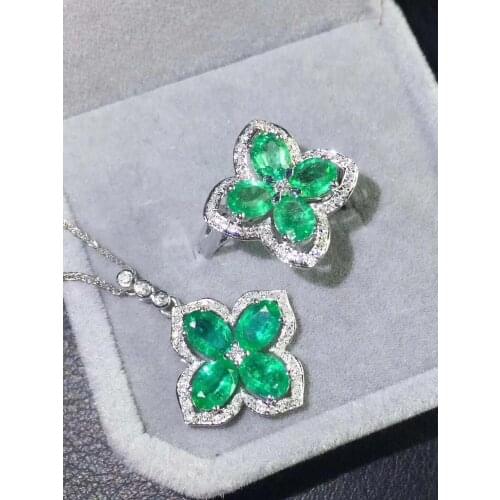 Real Natural Emerald jewelry set Natural Real Emerald 925 sterling silver 1pc pendant,1pc ring