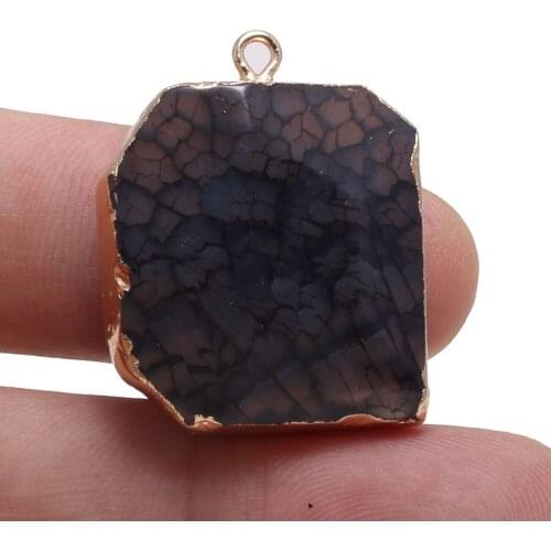 Natural Stone Section Black Agats Necklace Pendants Irregular Agats Pendants for Jewelry Making DIY Necklace Size 25x30mm