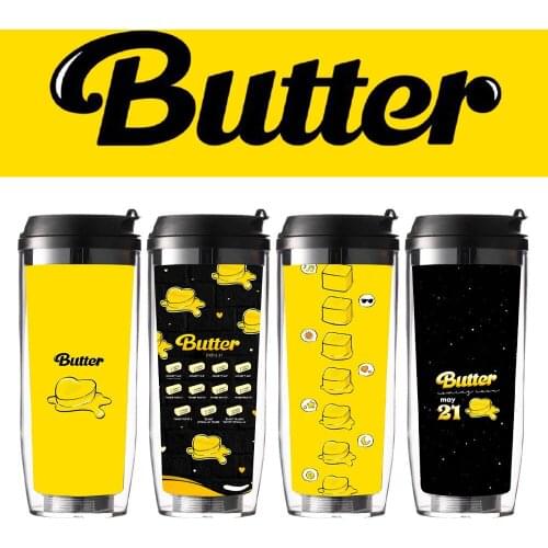 NEW KOREA Kpop Bangtan Boys Butter Portable Bottles Curve Cups Image Coffee Mug Tea Cup 350ML Top Quality
