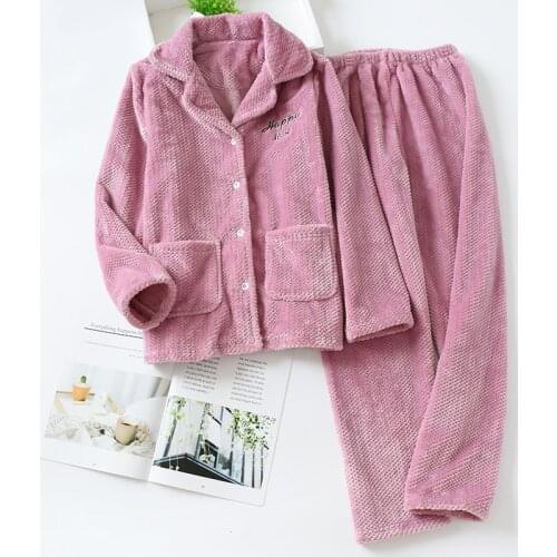 New autumn and winter couples thick warm flannel pajamas suit coral fleece men winter ladies solid color plus size home service
