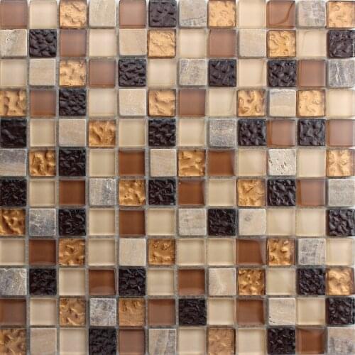 New design Country Style Coffee Marble Stone mix Gold Foil Glass Mosaic Tile for Kitchen Bathroom Shower Room Cabinet Wall Tile
