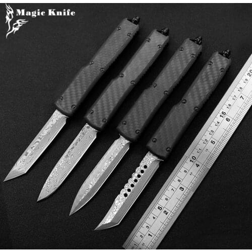 Magic UT70 UT85 Damascus Blade OTF Hunting Survival Knife (CNC) Carbon Fiber + Aviation Aluminum Handle Outdoor Travel EDC Tool