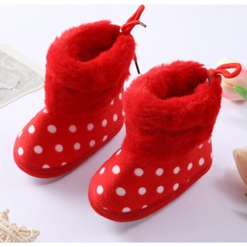 Autumn Infant Baby Girl Boy Snow Boots Polka Dot Plus Velvet Soft Sole Cotton Shoes Toddler First Walking