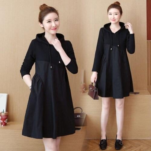 Autumn womens clothing A-line dresses hoodies womens dresses black l-5xl size 5128