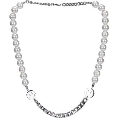Hip Hop Smiley Face Pearl Choker Necklace Cute Creative Punk Rapper Street Dance Rock Necklace For Men Women