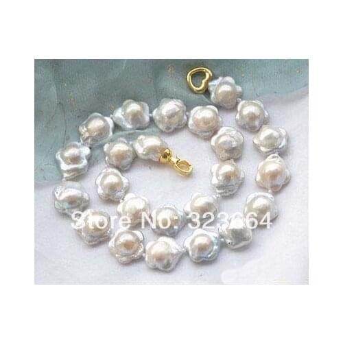 17" 16mm WHITE plum blossom coin FRESHWATER PEARL NECKLACE