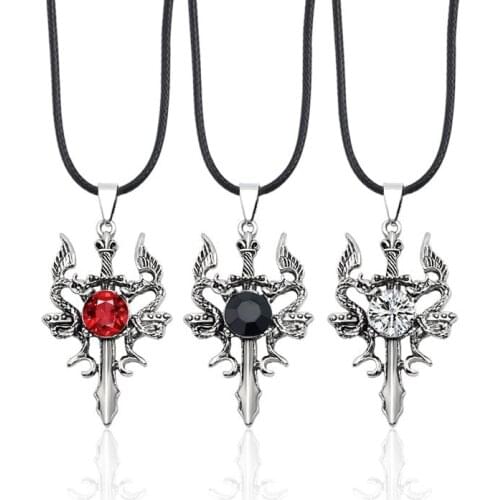 Stainless Steel Dragon Necklace Fashion Steampunk Double Dragon Vintage Necklace Men Inlaid Red White Black Rhinestone Pendant