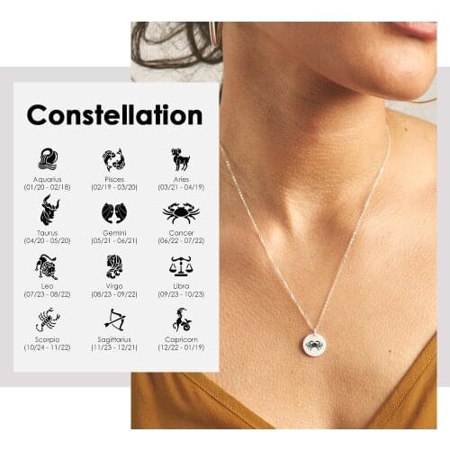 2021 Horoscope Zodiac Constellation Pendant Necklace Stainless Steel Jewelry Women Choker Factory Direct Sales