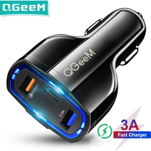 QGEEM QC 3.0 USB C Car Charger 3-Ports Quick Charge 3.0 Fast Charger for Car Phone Charging Adapter for iPhone Xiaomi Mi 9 Redm