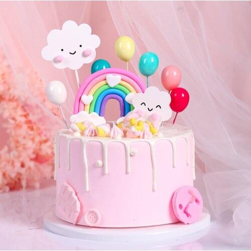 Rainbow Cake Topper Baby Cake Decoration Unicorn Cloud Egg Balloon Cake Decor Graduation Party Birthday Baking Decoration