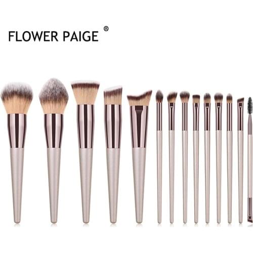 FLOWER PAIGE Luxury Champagne Makeup Brushes Set For Foundation Powder Blush Eyeshadow Concealer Lip Make Up Brush Beauty Tools